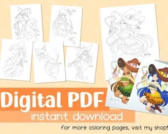 Elemental Witches (Set of 6) | Nicole Yee (iiKiui) - Printable Coloring Page for Kids and Adults - Instant Download