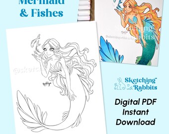 Mermaid Printable Coloring Page (Mermay 2025) Printable PDF Instant Download | Sketching with Rabbits