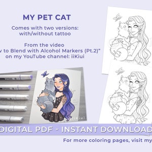 My Pet Cat | Nicole Yee (iiKiui) - Printable Coloring Page for Kids and Adults - Instant Download