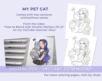 My Pet Cat | Nicole Yee (iiKiui) - Printable Coloring Page for Kids and Adults - Instant Download