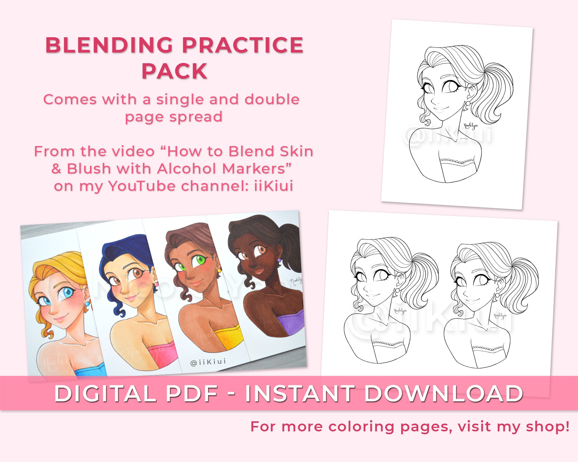 Blending Practice Portrait | Nicole Yee (iiKiui) - Printable Coloring Page for Kids and Adults - Instant Download