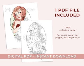 Rose | Nicole Yee (iiKiui) - Printable Coloring Page for Kids and Adults - Instant Download