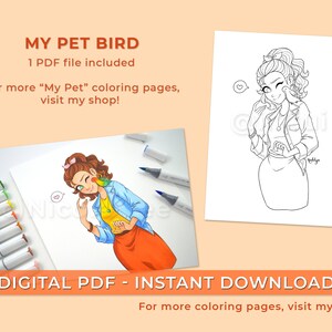 My Pet Bird | Nicole Yee (iiKiui) - Printable Coloring Page for Kids and Adults - Instant Download