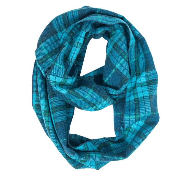 Blue Plaid Infinity Scarf, Winter Plaid Infinity Scarf for Women, Eternity Scarf, Circle Scarves, Gift for Her, Warm Womens Infinity Scarf