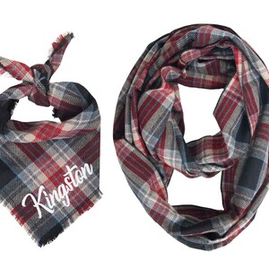 Matching Dog and Owner Personalized Bandana and Infinity Scarf Set, Fall Winter Plaid Fray Owner Dog Matching, Dog and Owner Matching Set