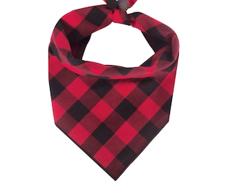 Red and Black Buffalo Plaid Dog Bandana, Red and Black Checked Pet Scarf, Dog Clothes, Gift New Puppy, Dog Mom Gift, Christmas Gift for Dog