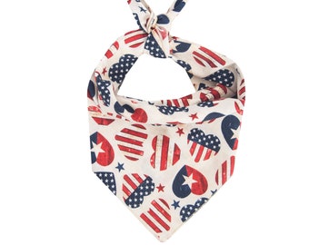 Red White and Blue Hearts Dog Bandana, 4th of July Dog Bandana, Patriotic Dog Bandana, Stars Dog Bandana, Dog Clothes, Puppy Dog Gift