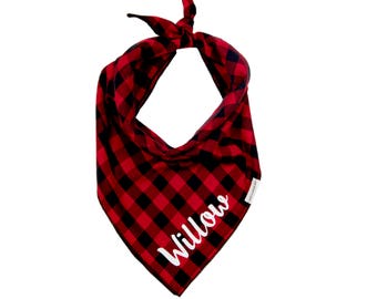 Dog Bandana Personalized, Buffalo Plaid Dog Bandana, Dog Bandana with Name, Personalized Dog Bandana, Dog Clothes, Scarf For Dogs