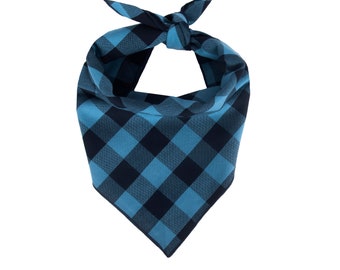 Blue Buffalo Plaid Dog Bandana, Navy Blue Plaid Pet Scarf, Blue Checks, Bandana for Boy Dogs, Blue Checkered Dog Bandana, Gift for New Puppy