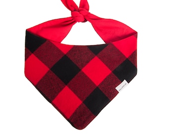 Buffalo Plaid Dog Bandana, Dog Bandana, Red Buffalo Plaid Dog Scarf, Red and Black Dog Clothes, New Dog Gift, Dog Mom Gift, Puppy Gift