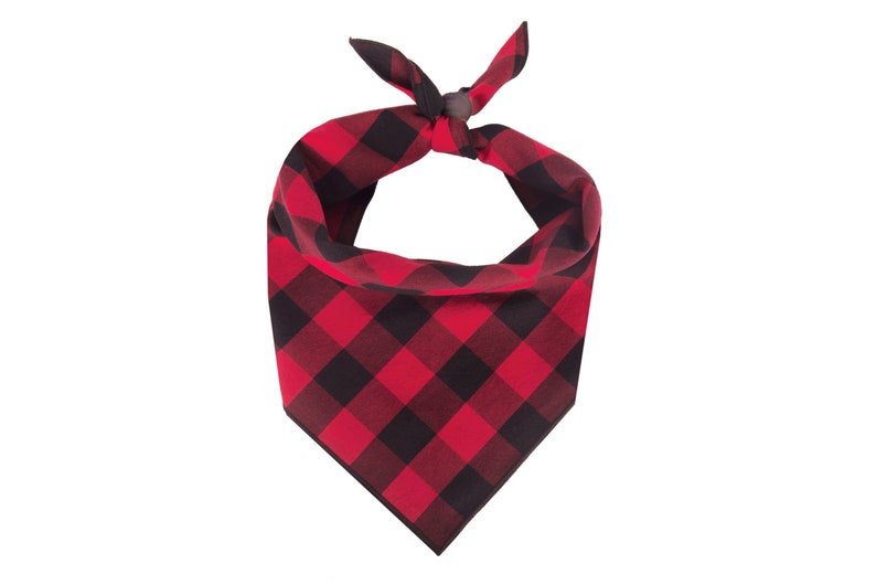 Red and Black Buffalo Plaid Dog Bandana, Red and Black Checked Pet Scarf, Dog Clothes, Gift New Puppy, Dog Mom Gift, Christmas Gift for Dog image 1