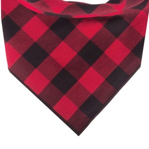 Red and Black Buffalo Plaid Dog Bandana, Red and Black Checked Pet Scarf, Dog Clothes, Gift New Puppy, Dog Mom Gift, Christmas Gift for Dog image 2