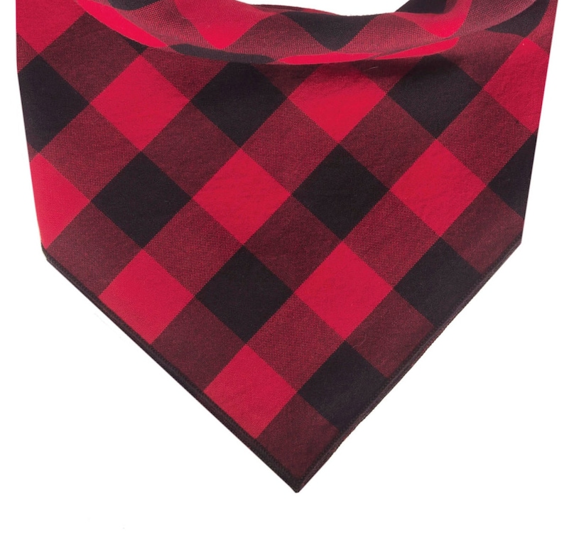 Red and Black Buffalo Plaid Dog Bandana, Red and Black Checked Pet Scarf, Dog Clothes, Gift New Puppy, Dog Mom Gift, Christmas Gift for Dog image 2