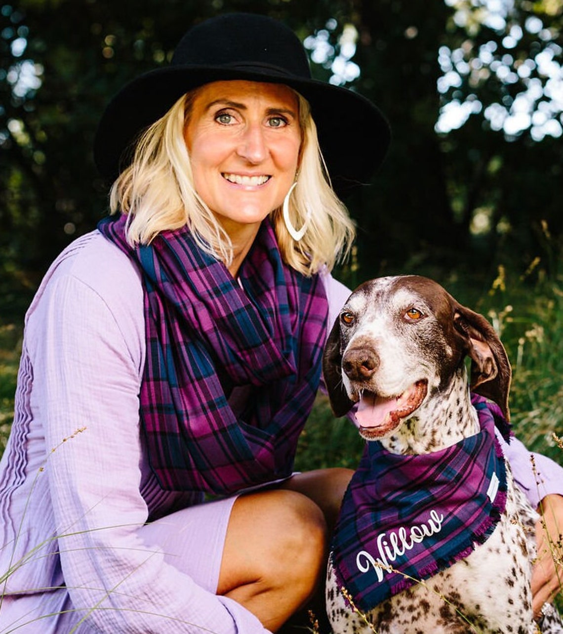 Matching Dog and Owner Personalized Purple Plaid Bandana and Etsy