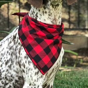 Red and Black Buffalo Plaid Dog Bandana, Red and Black Checked Pet Scarf, Dog Clothes, Gift New Puppy, Dog Mom Gift, Christmas Gift for Dog image 5