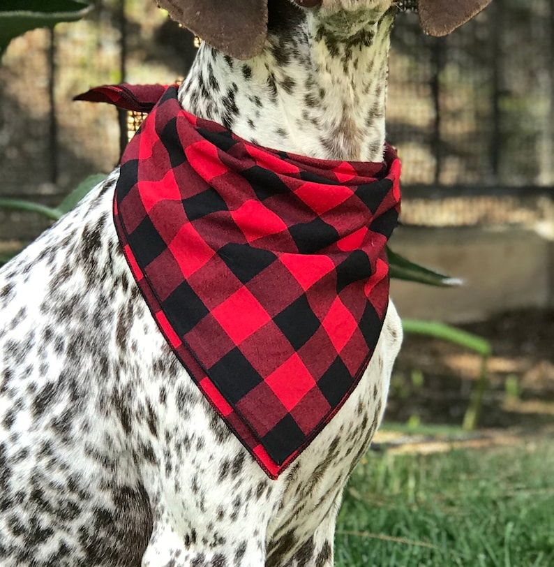 Red and Black Buffalo Plaid Dog Bandana, Red and Black Checked Pet Scarf, Dog Clothes, Gift New Puppy, Dog Mom Gift, Christmas Gift for Dog image 5