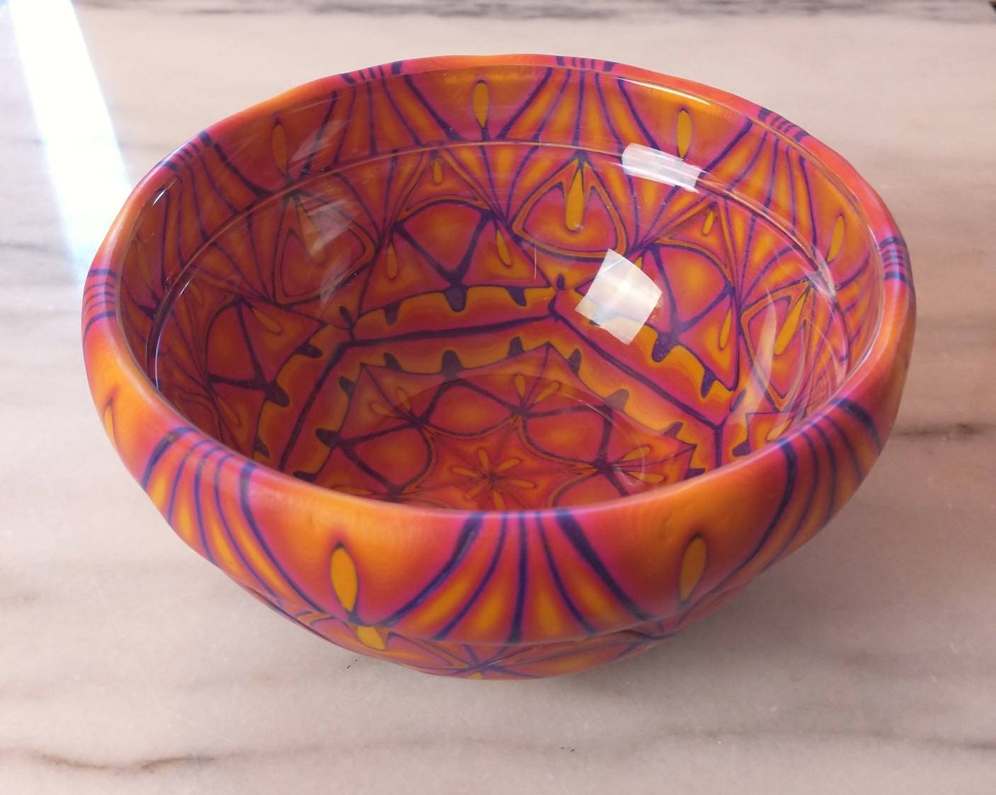 Handmade Decorative Polymer Clay Bowl in warm pinks reds and Etsy