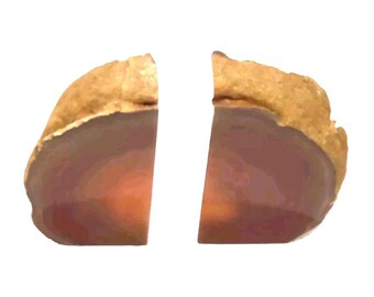 Par de nódulos de geoda de ágata drusa natural a juego, sujetalibros vintage MCM auténticos