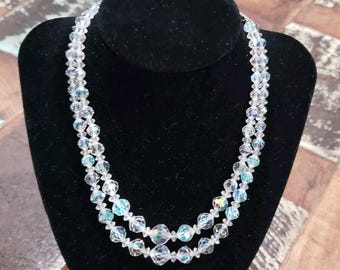 Collar vintage de cristal Aurora Boreal con cuentas de doble capa para novia y fiesta de graduación