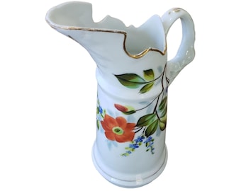 Jarra de agua firmada en oro de 24 quilates, circa 1899, con amapolas florales pintadas a mano.