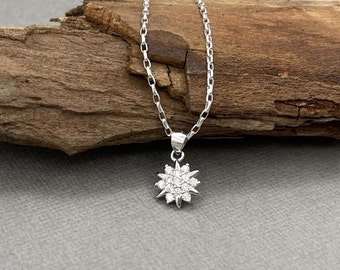 Small Star Pendant Necklace, CZ Star Necklace, Delicate Silver Necklace, Celestial Necklace, Tiny Starburst Necklace, Wedding Necklace