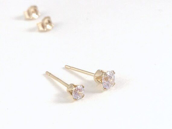 Gold Stud Earrings Diamond Post Earrings Simple Everyday Etsy