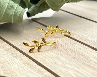 Gold Leaf Ear Crawler Earrings, Ear Climber, Nature Branch Minimalist Delicate Earrings, Pin Earrings, Ear Jacket