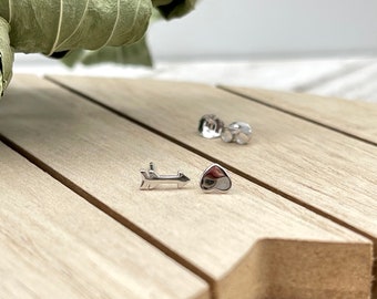 Mismatched Tiny Arrow Heart Stud Earrings, Second Hole Small Delicate Earrings, Dainty Cartilage Conch Stacking Studs, Minimalist Everyday