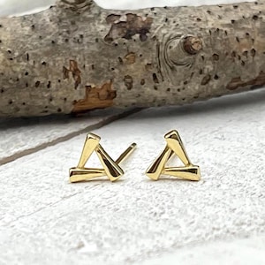 Tiny Open Triangle Gold Stud Earrings, Minimalist Delicate Unisex
