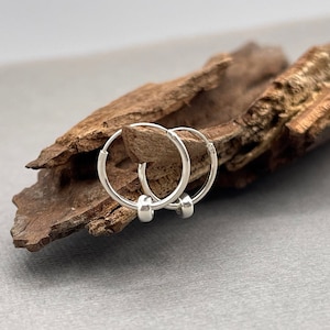 Sterling Silver Small Hoop Earrings, Tiny Beaded Delicate Simple Hoops, Minimalist Everyday Dainty Charm Second Hole Cartilage Modern Mini