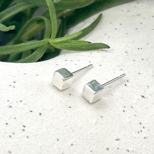 Tiny Silver Cube Stud Earrings, Delicate Minimalist Stacking Piercing