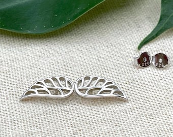 Sterling Silver Angel Wing Stud Earrings: Boho Minimalist Jewelry