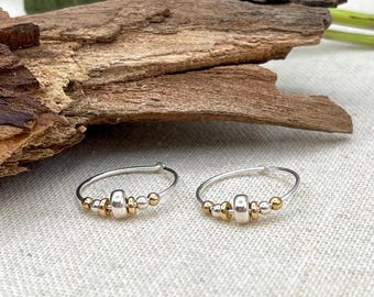 Dainty Beaded Hoop Earrings: Sterling Silver & 14K Gold Filled