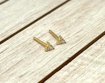 Tiny Gold Cz Triangle Studs Earrings, Minimalist Everyday Small Zirconia Dainty Second Hole Piercing Cartilage Targus Studs, Men Jewelry
