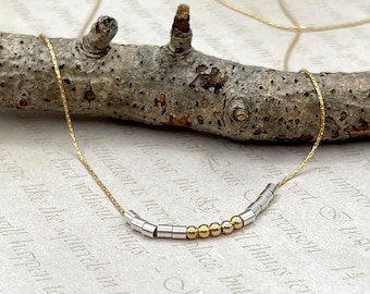Gold Silver Beaded Choker Necklace, Two Tone Mixed Metal Delicate Chain