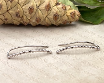 Sterling Silver Ear Crawler Earrings: Dainty 18K Gold Plated Bar Climber