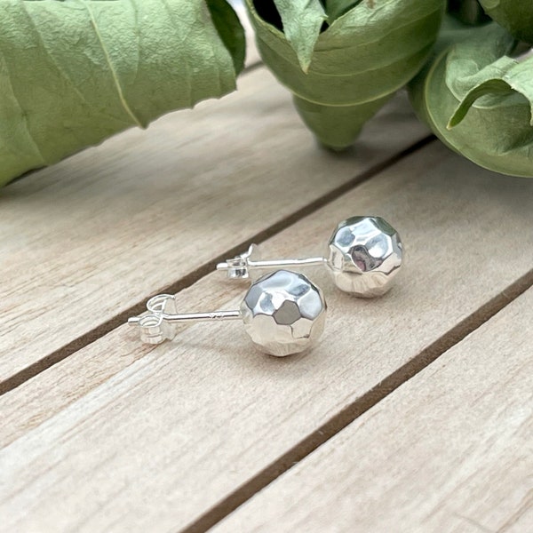 Pendientes de plata de ley con forma de bola, pendientes redondos texturizados, pendientes sencillos y minimalistas para uso diario, pendientes martillados, pendientes grandes con estilo