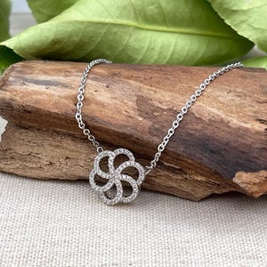 Sterling Silver CZ Flower Necklace, Dainty Delicate CZ Cluster Floral Charm Choker, Wedding Bridal Anniversary Elegant Layering Necklace