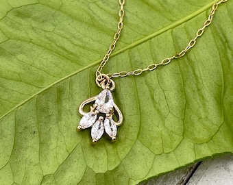 Small Gold Cubic Zirconia Pave Necklace, Marquise Diamond Pendant Necklace, Delicate Wedding Anniversary Gift