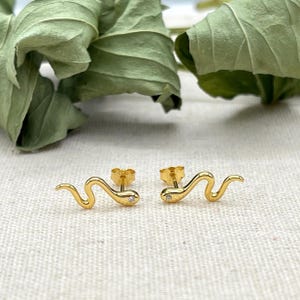 Small Gold Snake Stud Earrings, Delicate Serpent Studs, Second Hole Piercing, Silver Minimalist Earrings, Dainty Tiny Animal Earrings