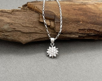 Small Star Pendant Necklace, CZ Star Necklace, Delicate Silver Necklace, Celestial Necklace, Tiny Starburst Necklace, Wedding Necklace