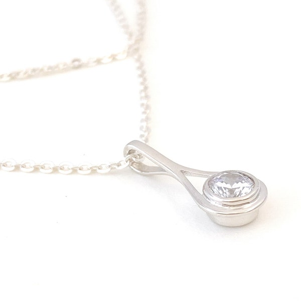 Teardrop Necklace - Silver CZ Necklace - Dainty Necklace - Elegant Necklace - Minimalist Necklace - Wedding Necklace - Circle Necklace