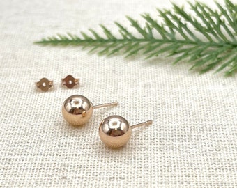 Rose Gold Ball Studs, Round Stud Earrings, Dot Studs, Big Stud Earrings, Minimalist Studs, Simple Earrings, Everyday Earrings, Gift for Her