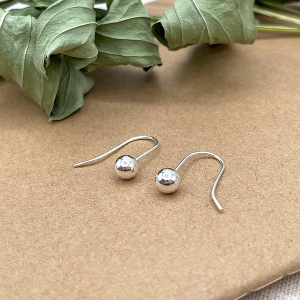 Silver Ball Earrings - Dangle Drop Earrings - Small Dangle Earrings - Minimalist Earrings - Delicate Ball Earrings - Simple Everyday Jewelry