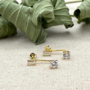 Avant/arrière Boucles d'oreilles CZ, Boucles d'oreilles de veste, Puces d'oreilles minimalistes en zircone délicate, Boucles d'oreilles simples, Puces d'oreilles délicates, Boucles d'oreilles en deux parties