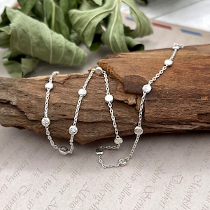 Sterling Silver Satellite Chain Necklace, Minimalist Beaded Dots Necklace, Dainty Layering Choker, Tiny Delicate Wedding Necklace