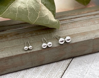 Tiny Sterling Silver Ball Stud Earrings, Round Post Earrings, Dainty Everyday Minimalist Classic Simple Studs, Small Second Hole Piercing