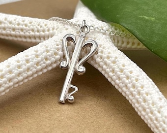Sterling Silver Heart Key Pendant Necklace, Dainty Anniversary Gift for Her