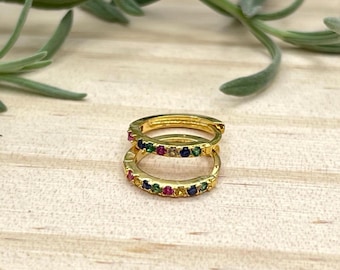 Color Cubic Zirconia Huggie Hoops, Small Multicolor Hoop Earrings