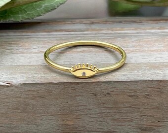 Bague Evil Eye en or délicate : protection en argent sterling avec zircone cubique
